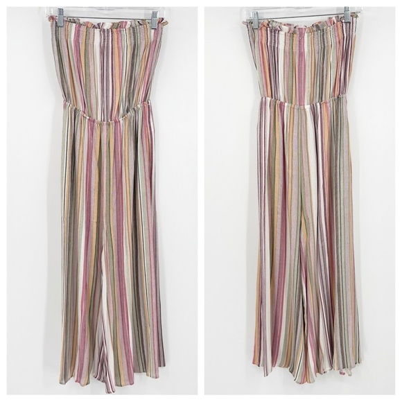 Cotton Candy LA Multicolor Striped Strapless Jumpsuit Size S Gauze - Picture 1 of 6
